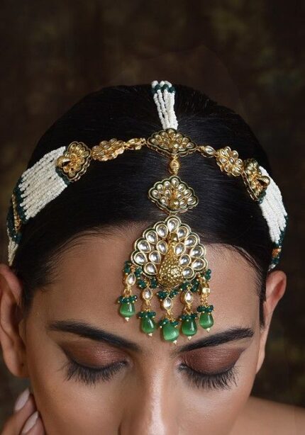 Green Gold Tone Kundan Pearl Mathapatti