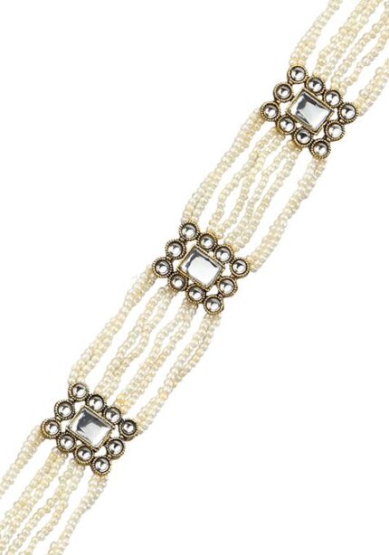 Pearl Multistrand White Kundan Mathapatti