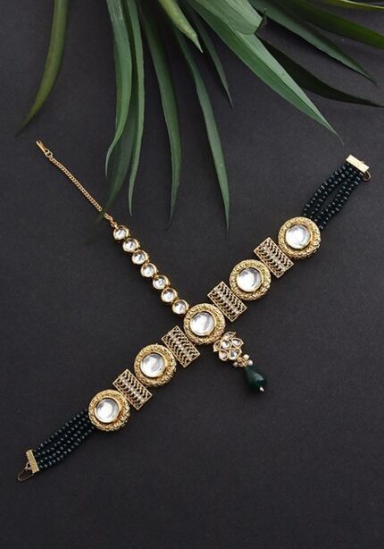 Green Gold Tone Polki Matha Patti