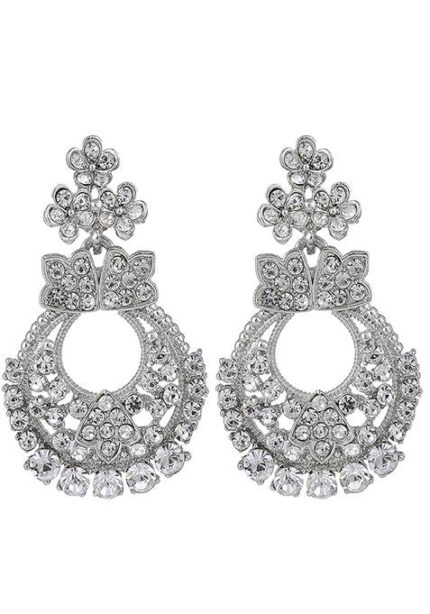 White Silver Plated American Diamond Necklace Set With Maang Tikka