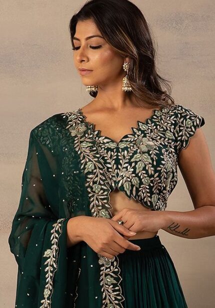 Green Sequins Embroidered Georgette Lehenga Set