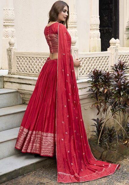 Red Zari Woven Pure Chanderi Lehenga Set