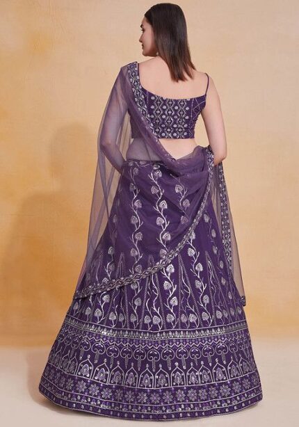 Purple Sequin Embroidered Georgette Lehenga Set