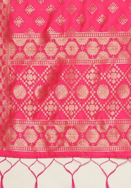 Pink And Navy Blue Woven Zari Silk Lehenga Set