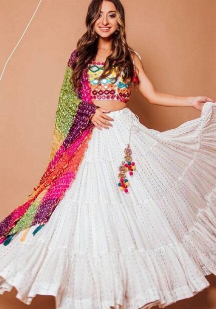 White Embroidered Georgette Lehenga Set