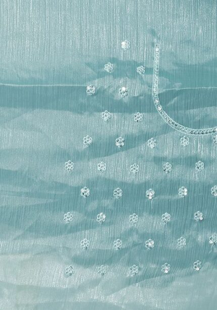 Sky Blue Sequin Work Art Silk Saree Set