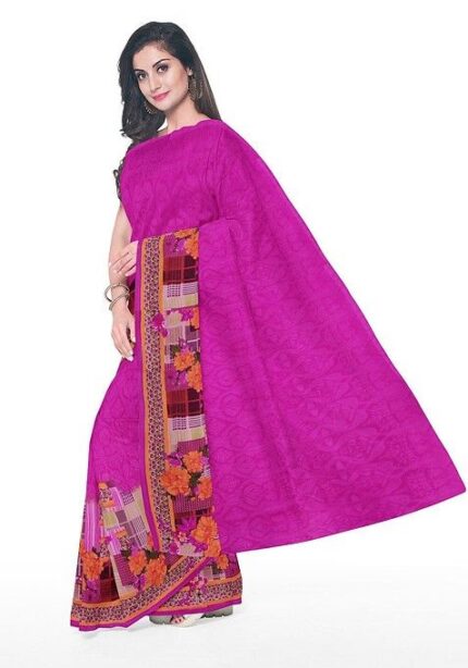 Pink Floral Georgette Saree Set