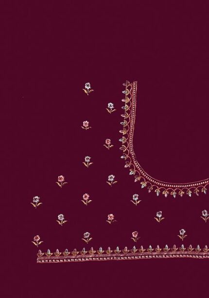 Wine Embroidered Georgette Saree Set