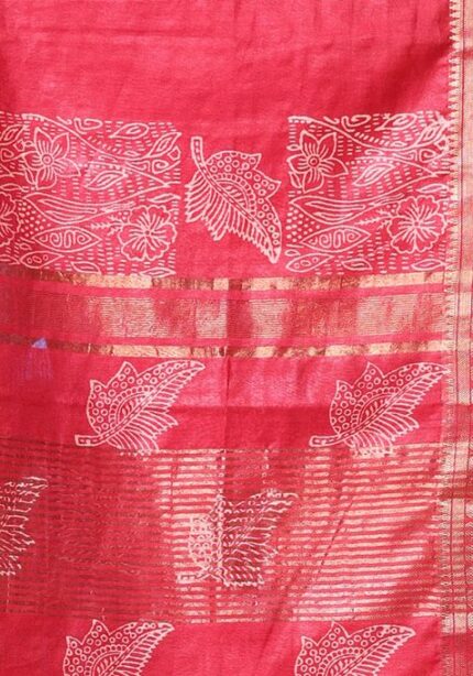 Red Printed Silk Saree Set
