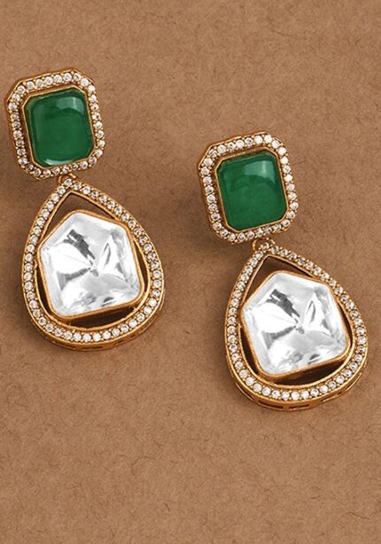 Verdant Green Harmony Polki Drop Earrings