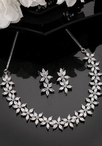 Silver Plated Cz Stone Handcrafted Jewellery Set