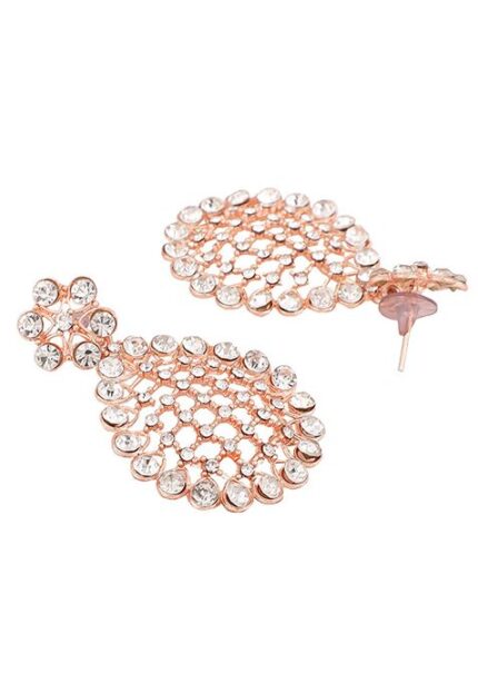 Rose Gold Plated American Diamond Necklace Set With Maang Tikka