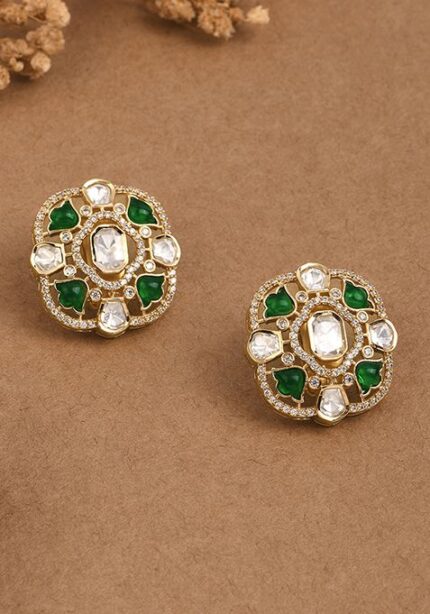 Verdant Green Glow Polki Stud Earrings