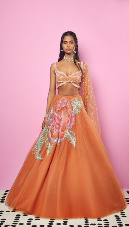 BRADSHAW - BRICK BROWN EMBELLEISHED LEHENGA SET